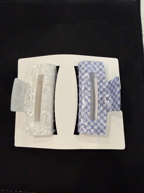 Source Unknown Accessories - Source Unknown White and Light Blue Marbled Rectangle Hair Clips